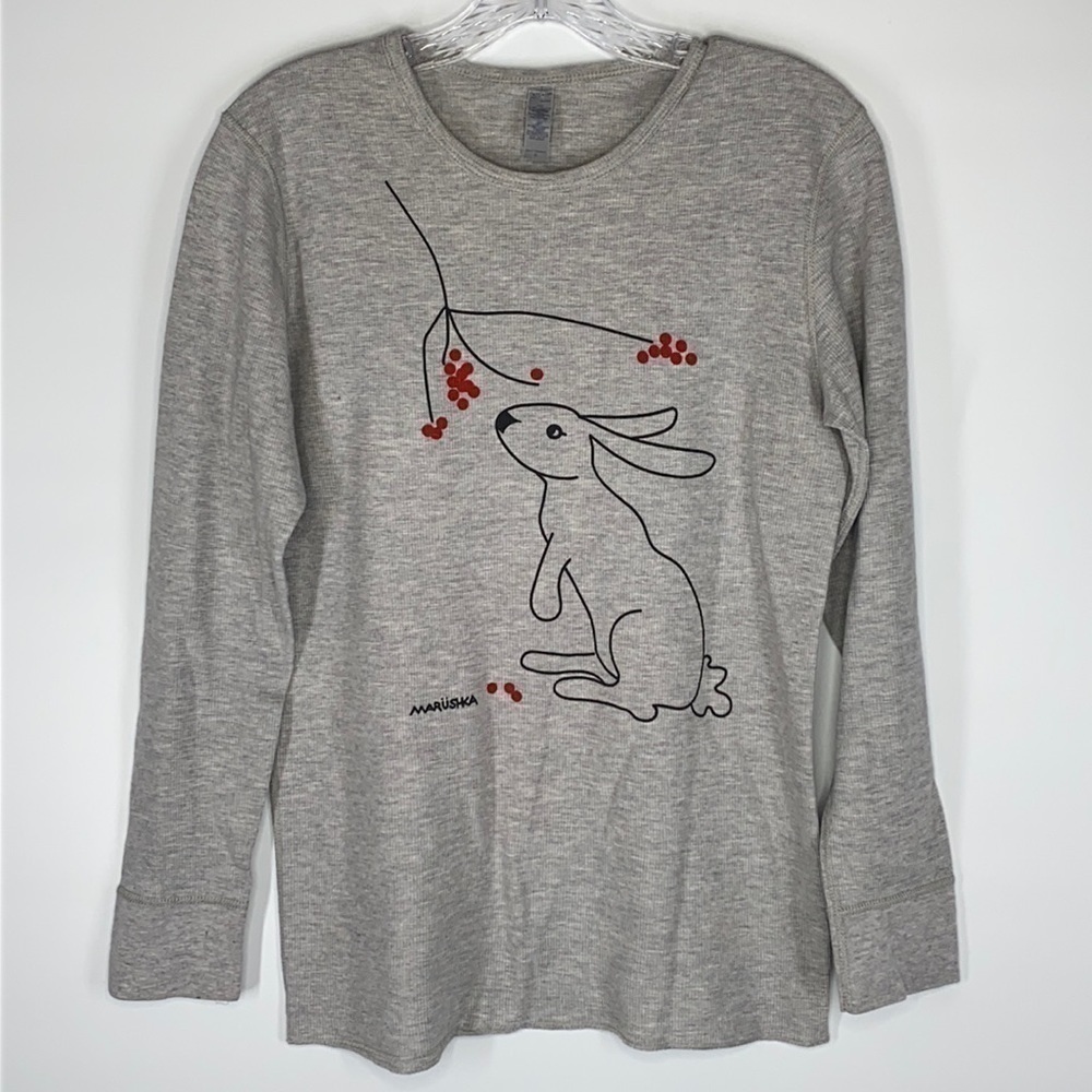 Marushka Handprints Women's Rabbit & Winter Berries Long Sleeve Thermal Small